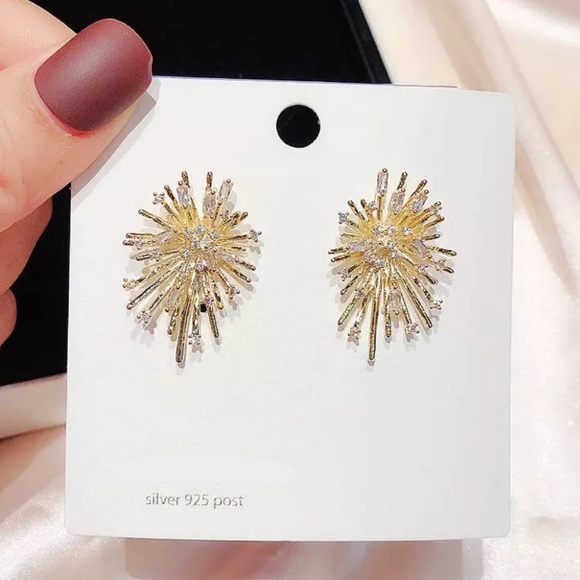 CZ Crystal Firework Burst Earrings - Picture 2 of 5